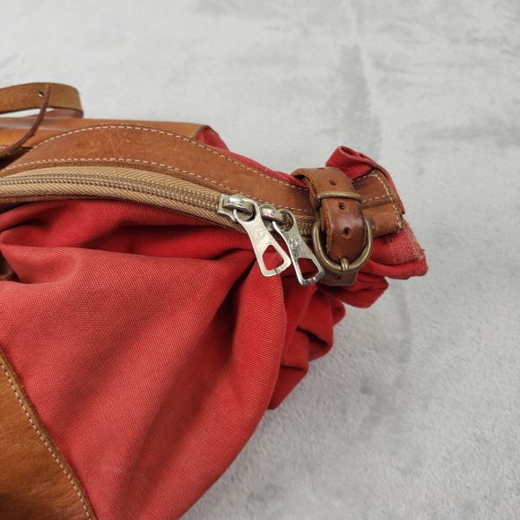 IL Bisonte Candy Leather / Canvas Large Tote Shoulder Bag Red Tan Brown Purse - Picture 16 of 16